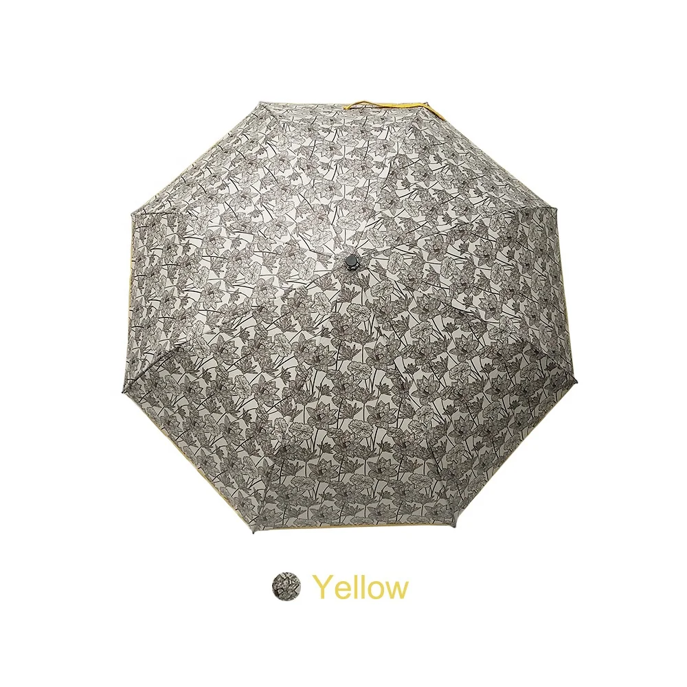 Lotus Flower Pattern Fabric Fully Automatic Three Folding Umbrella With Customized