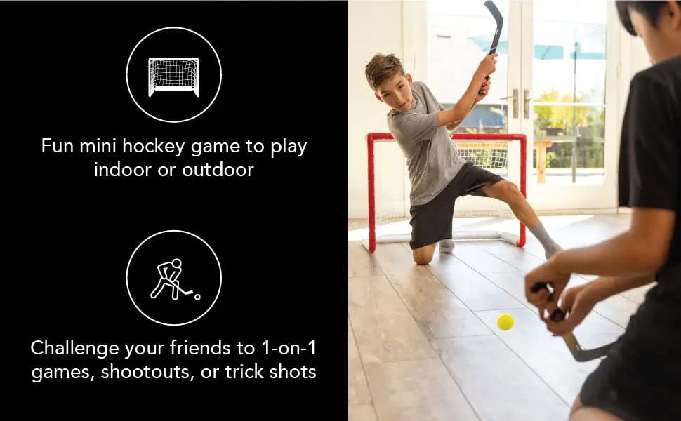 Mini Indoor Miniature Hockey Set includes 2 Goals 2 Sticks and 1 Foam Ball