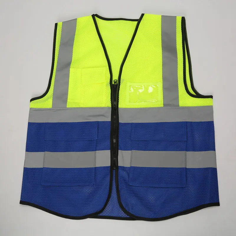 Construction Safety Site Multi Pocket V-Neck Green And Blue Reflective Vest Environmental Sanitation Work Reflective Clothes