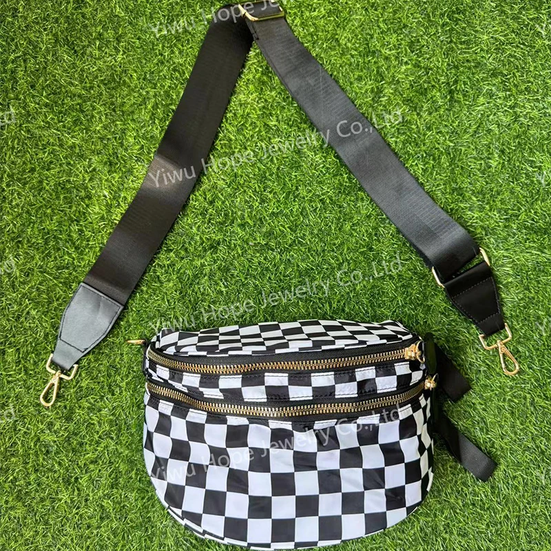 Fanny Pack Women Checkered Nylon Bum Waist Bag Fashion Travel Shoulder Purse Crossbody Sling Bag