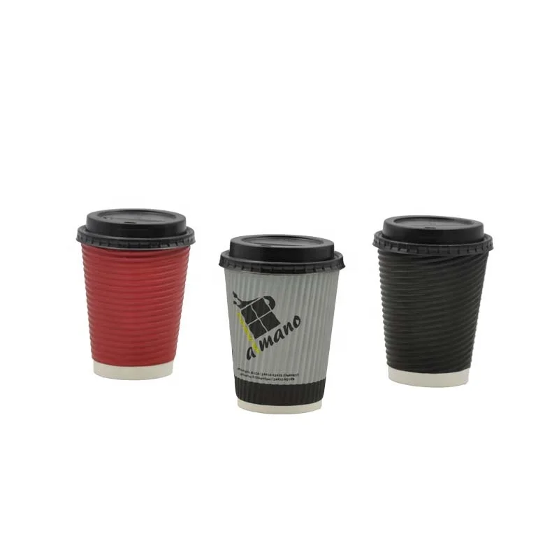 
Wholesale Black Disposable Custom Ripple Paper Coffee Cup for Hot Drinks 