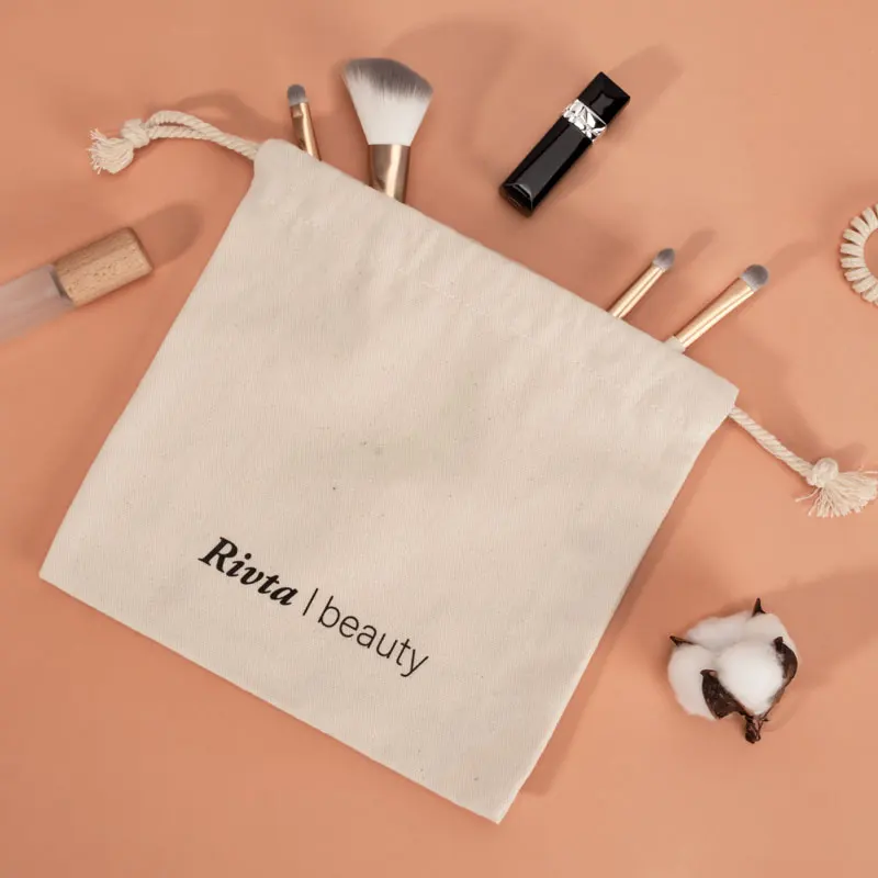 Custom Portable Flat Lazy Travel Women Make Up Cosmetic Pouch Drawstring Makeup Bag