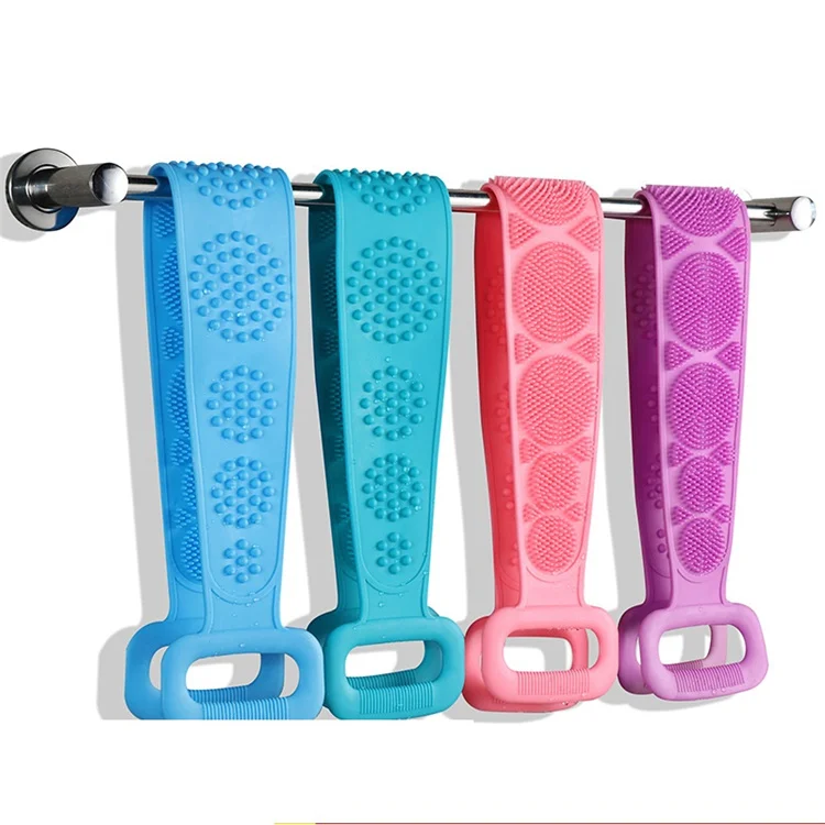 Double Side Shower Exfoliating Belt Body Wash Silicone Body Scrubber Belt Removes Bath Towel Back