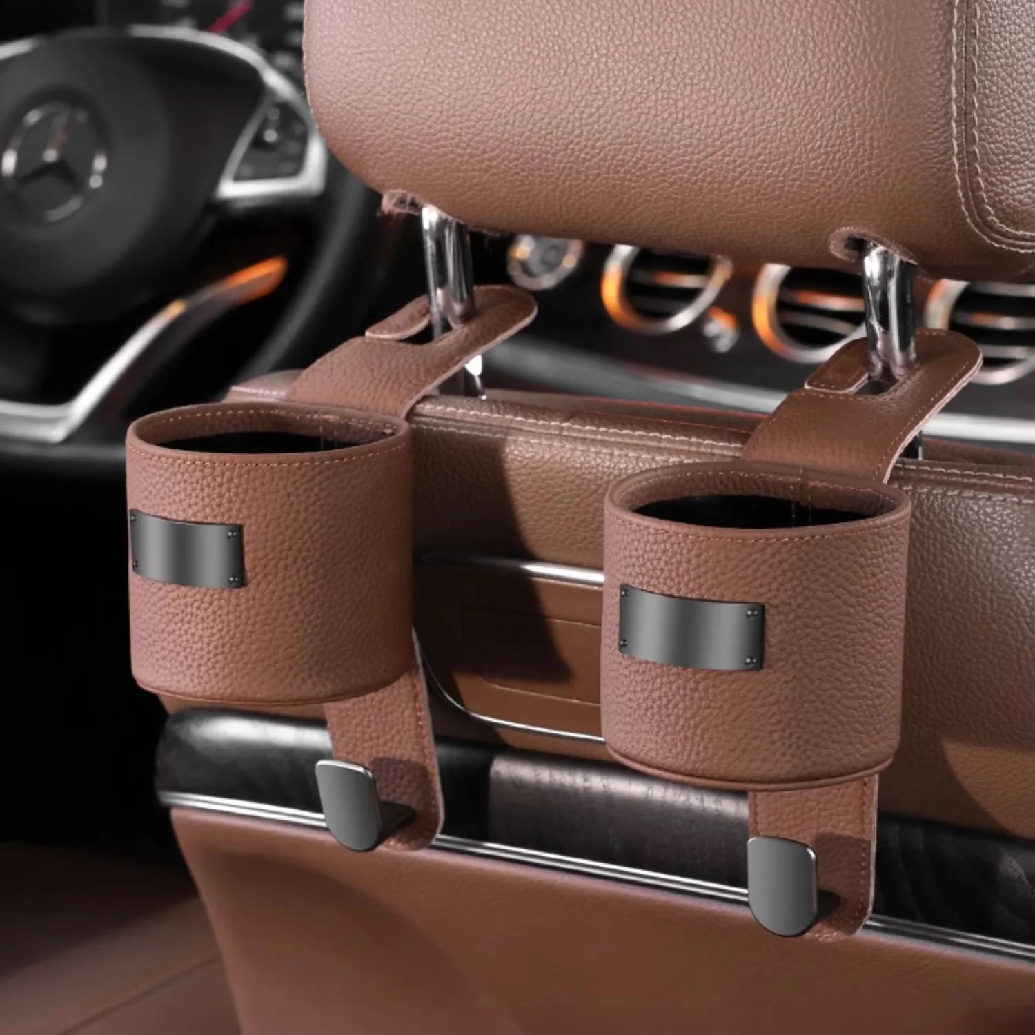 multifunctional genuine leather car cup holder Portable car hook car seat back hook with phone holder Strong load-bearing hook