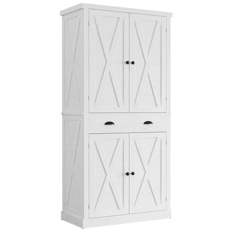 72.6' Kitchen Pantry modern farmhouse feel with this sturdy storage cabinet that comes in vintage white Pantry cabinet