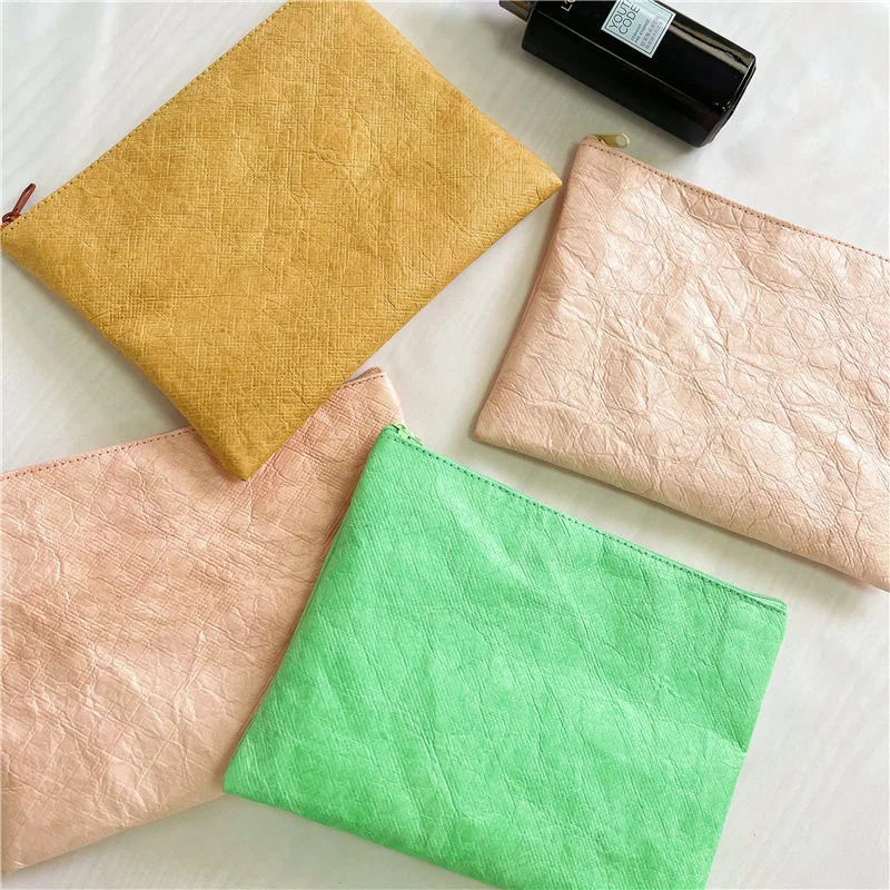 CH Custom Logo Wholesale Dupont Paper Zipper Bag Washed Kraft Paper Makeup Travel Tyvek Cosmetic Bag