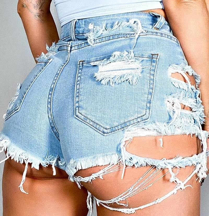New Fashion womens jean shorts Irregular torn hole stretch denim short woman jeans pants