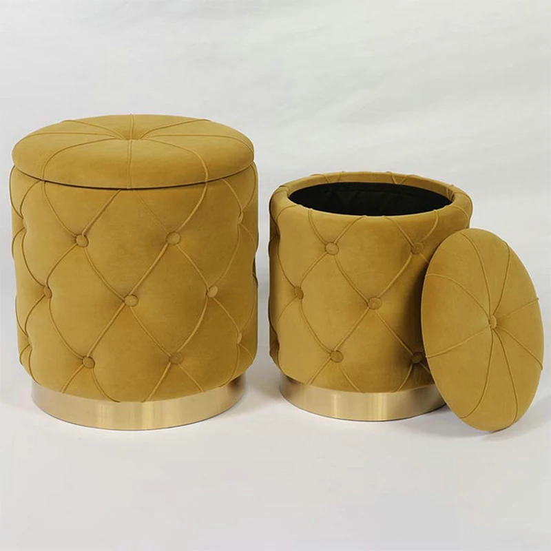Wholesale Hot Selling Modern Round Ottoman Stool Velvet Fabric Tufted Footstool Ottoman For Living Room Furniture