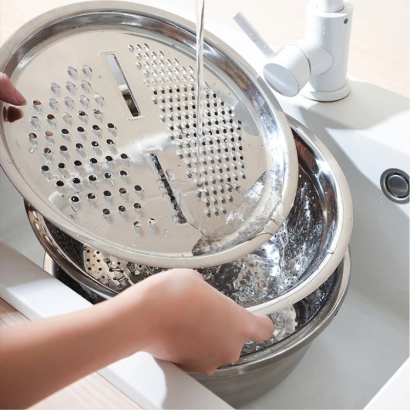 Multifunctional grater with container Vegetable Fruit 3 in 1 Stainless Steel multi-function grater set Bowl Basin Kitchen