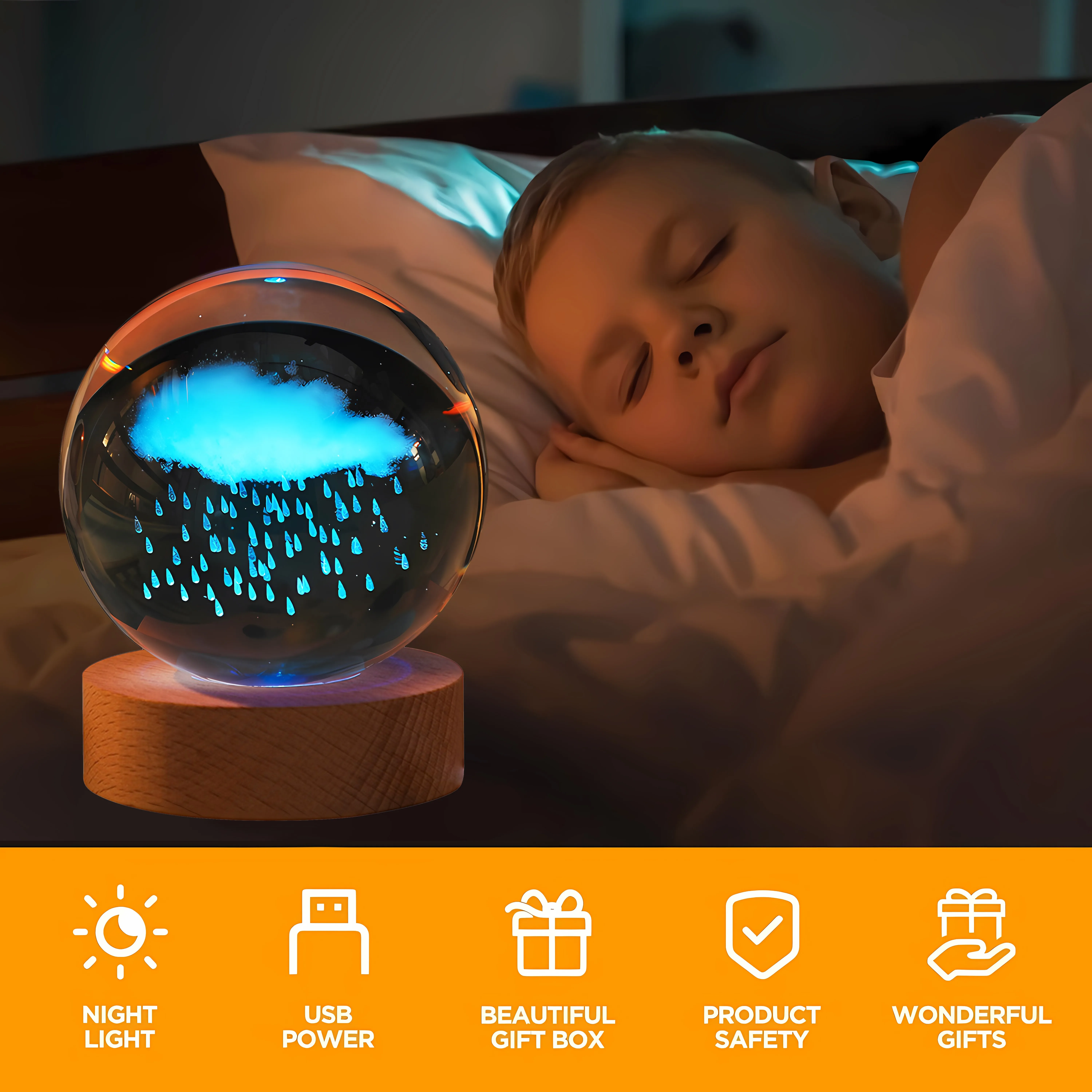 3D Art Crystal Ball Night Lamp Solar Galaxia Saturno Sphere Crystal Ball Night Lamp Home Decor Crystal Ball Lamp