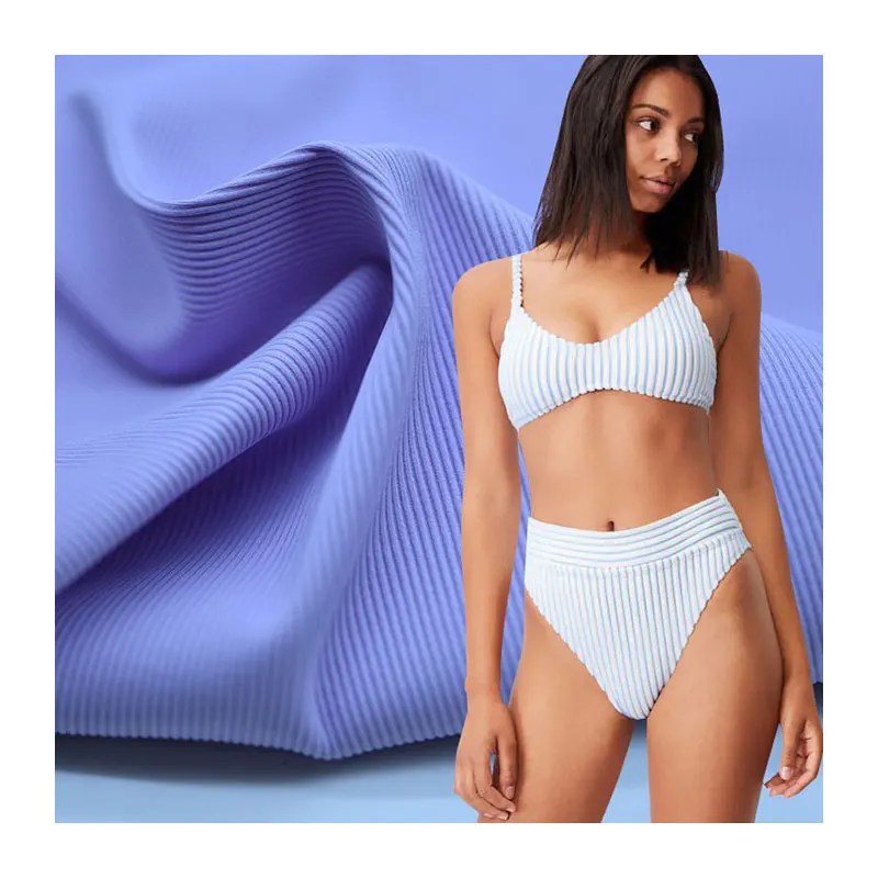 purple blue color double-sided striped nylon spandex knitted rib fabric colored striped ribbed fabric custom ribbed swim fabric