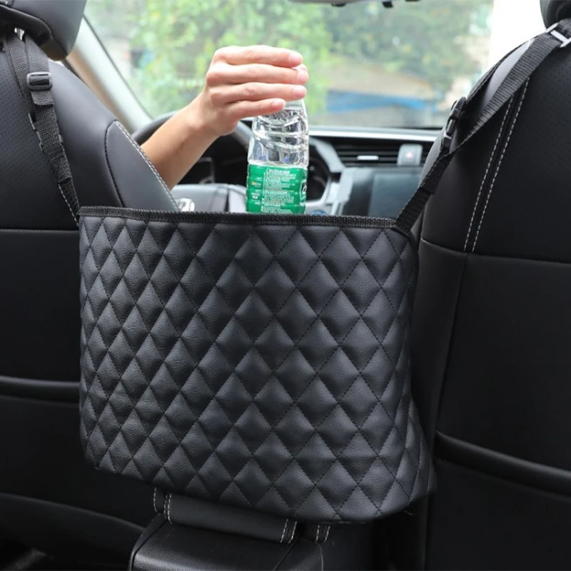 Hot Sale Durable Leather Car Net Pocket Hanging Storage Bag
