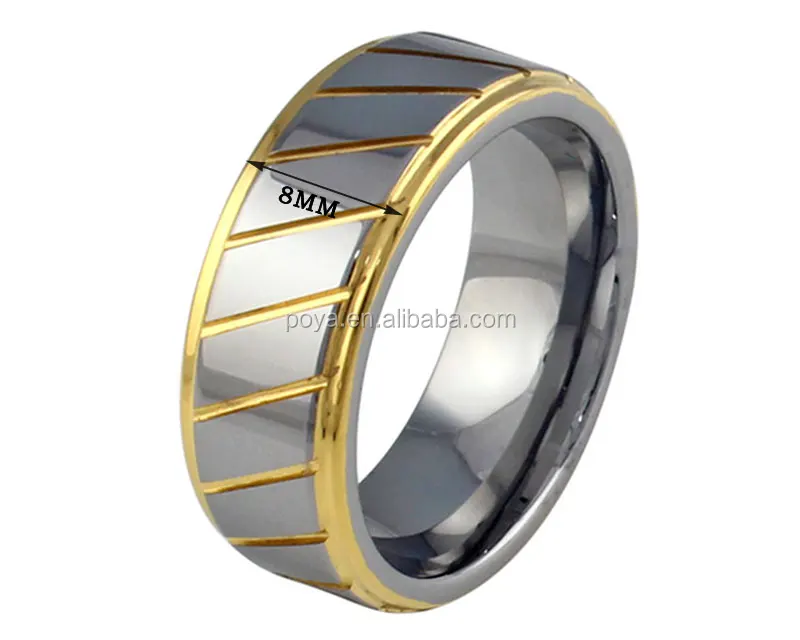 POYA Jewelry Tungsten Carbide Rings for Men 8mm Gold Groove Tungsten Wedding Ring Jewelry