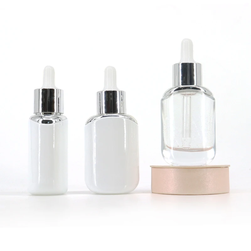30ml 50ml Oval Shaped Cosmetic Skincare Serum Opal White Ceramic Glass Dropper Bottle White Porcelain Printed Oil Dropper Bottle
