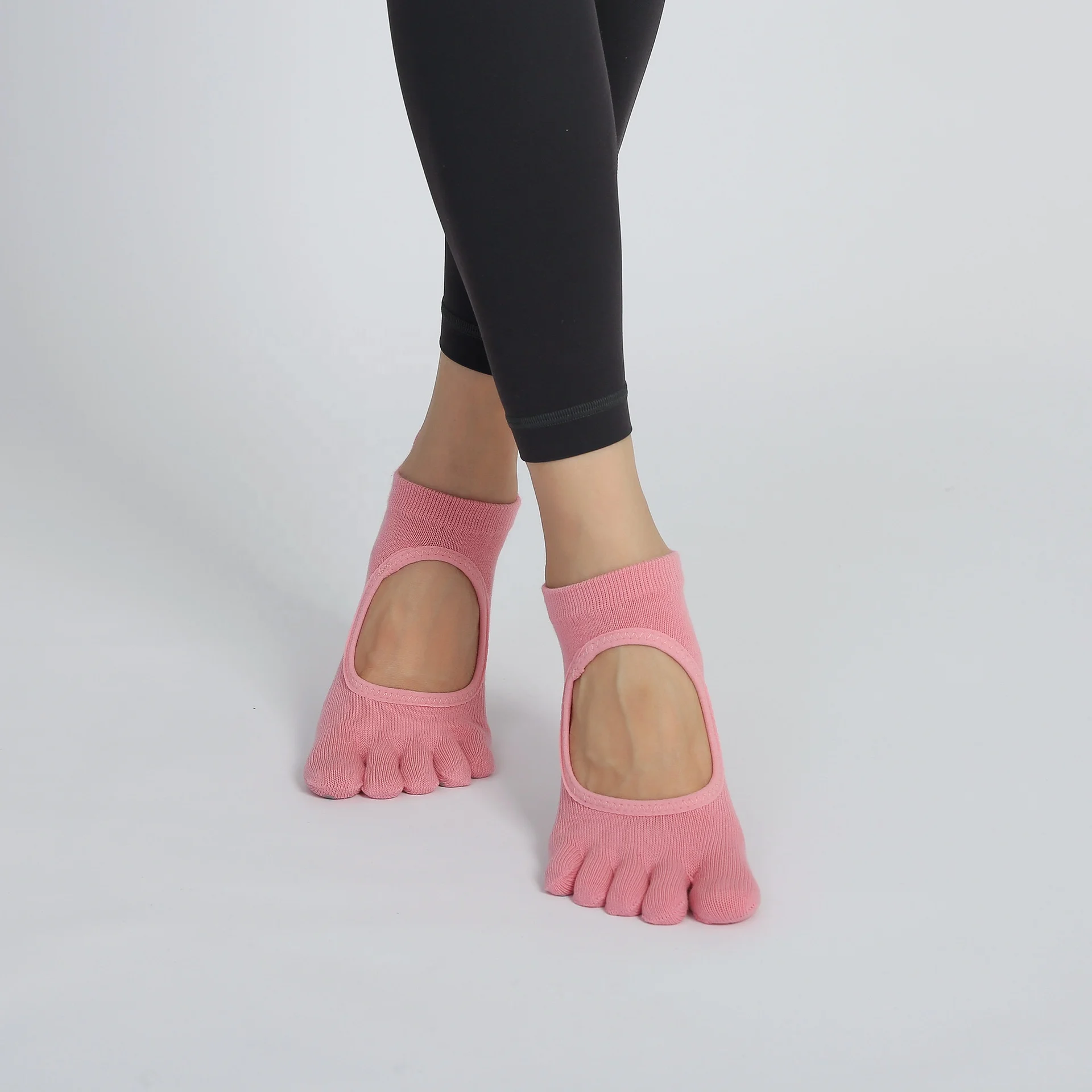 Custom Embroidery Logo Pilates 5 Toes Socks Anti Slip Non Slip Yoga Socks With Grip For Women