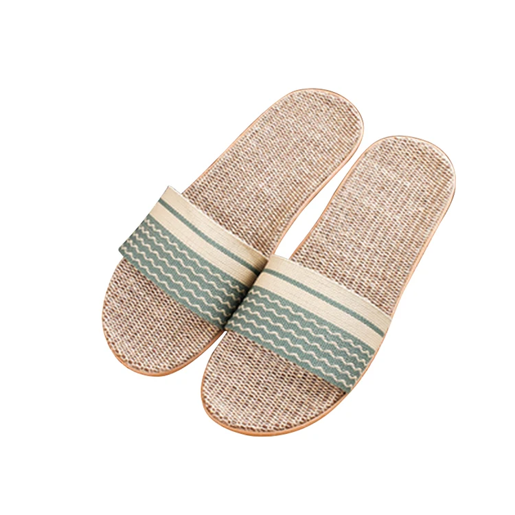 Adult breathable hotel slide sandal personalized flax slipper flat linen slippers