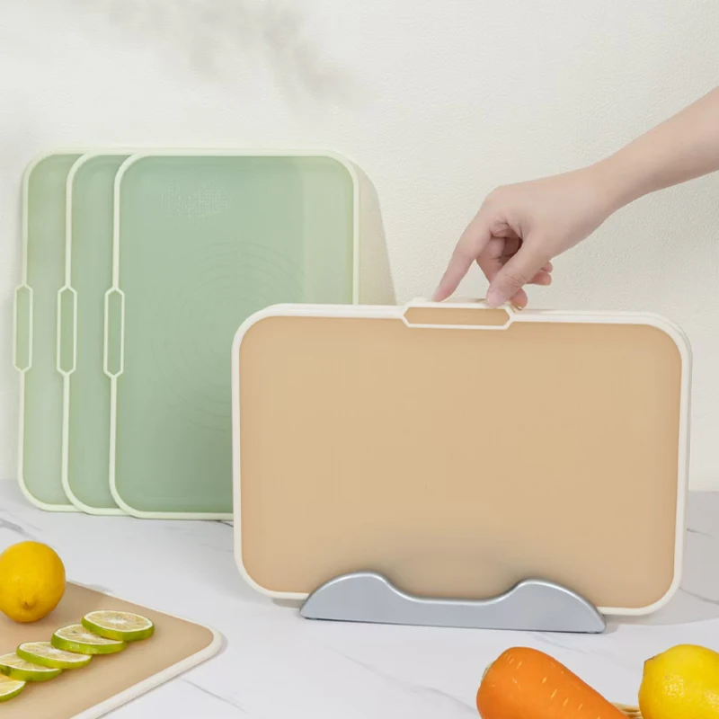 Food Grade Classification Chopping Board with Food Icons Custom Plastic Cutting Board Set of 3 with Storage Rack