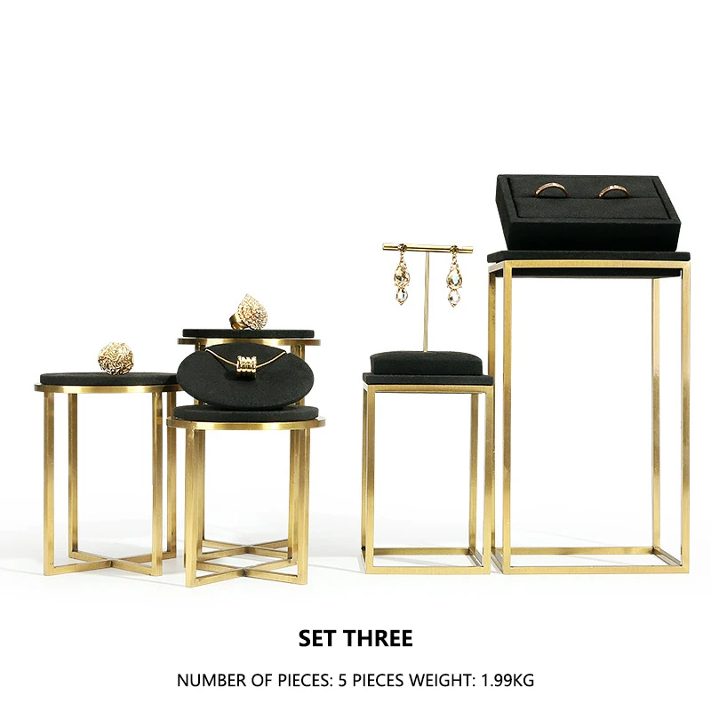 Custom LOGO Luxury Jewelry Rack Shop Store Showcase Exhibitor Metal Jewelry display Stand Set