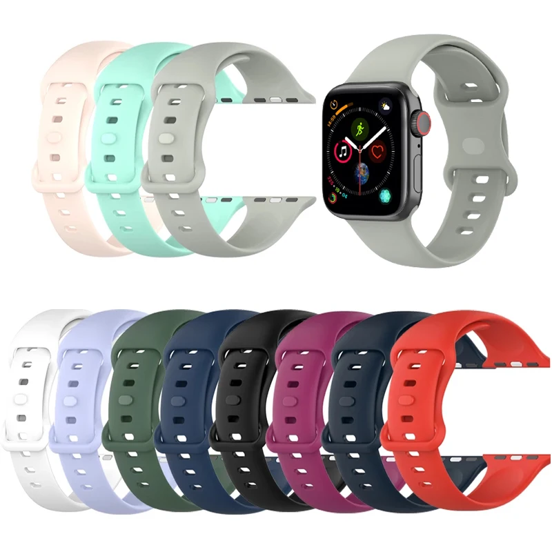 For Apple Watch 7 6 5 4 3 2 1 38mm 42mm Replacement Wristband Bracelet TPU Snap Buckle Silicone Watch Band