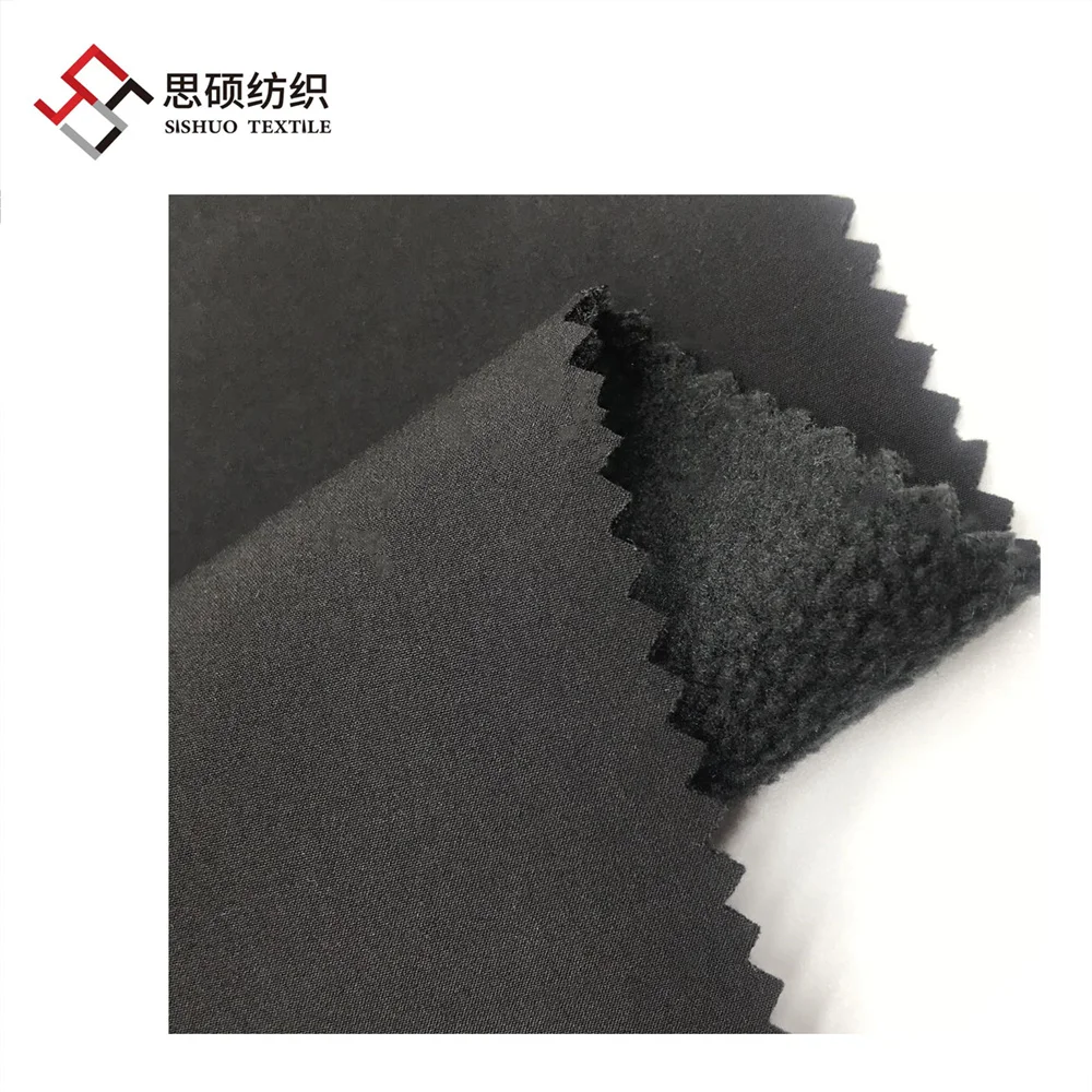 300GSM recycle rpet Nylon 15%Spandex woven four way stretch bonded polar fleece fabric for outdoor jacket