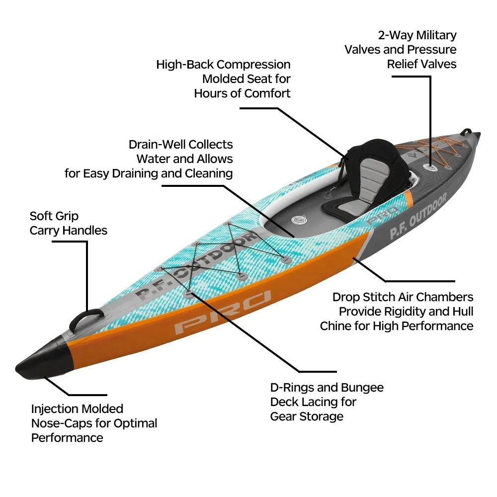 Inflatable Kayak Factory Custom Fishing Canoe Drop Stitch Rowing Solo UV Inflatable Kayak Boats With Detachable Fin