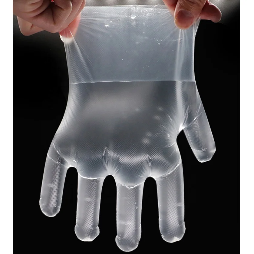 The Safety Powder Free Polyethylene Gloves Embossed Grip Black Long Cuff Disposable Kitchen HDPE/LDPE Plastic Glove