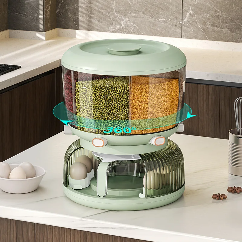 Multifunction Plastic Round Kitchen Dry Food Cereal Rice Grain Container Dispenser