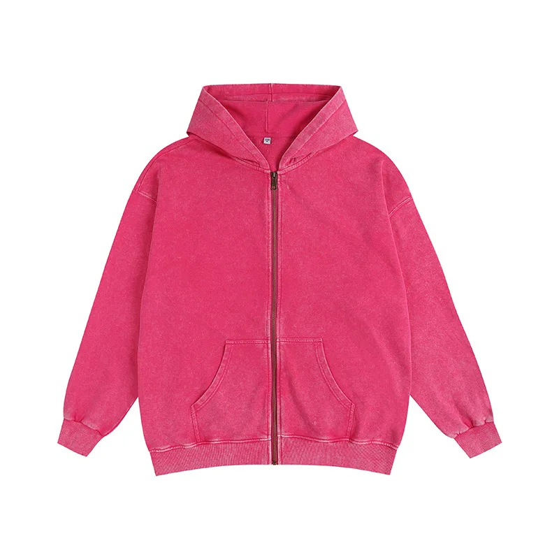 Custom 350 Gsm French Terry Cotton Vintage Sun Faded Rhinestone Embroidery Full Zip Up Hoodie Oversized Blank Unisex Hoodies