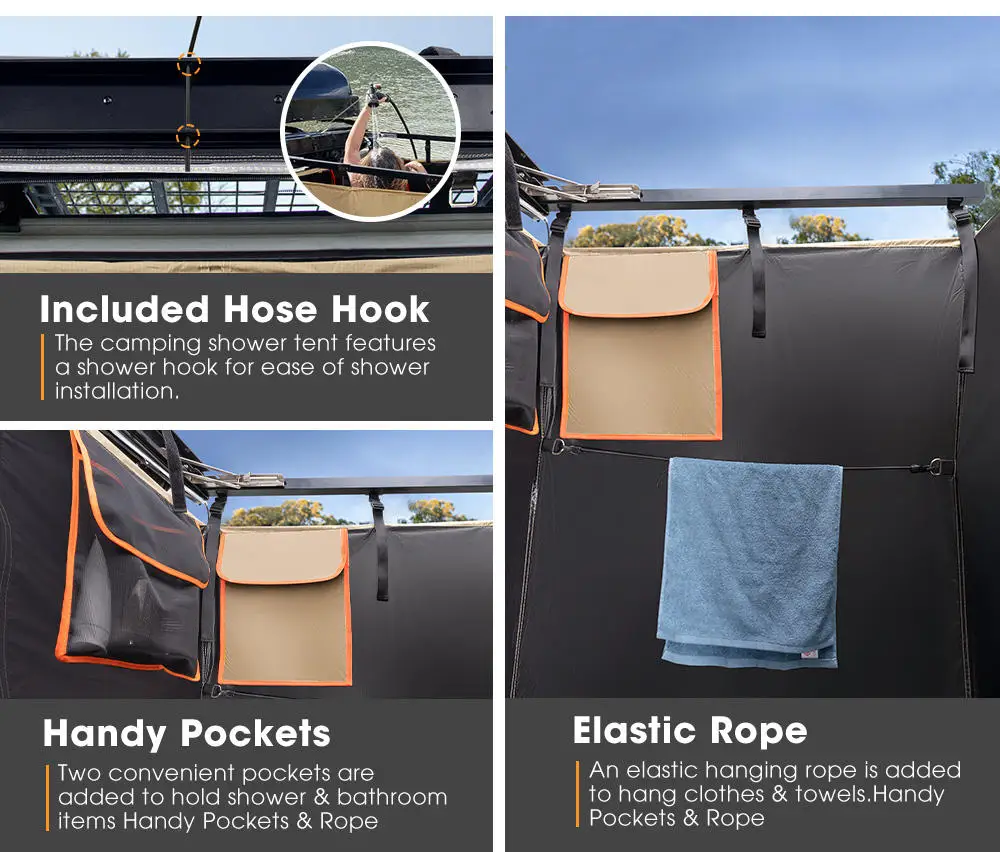 Outdoor Camping Shower Tent Car Side Shower Tent Toilet Bathing Tent Built-in Led Strip Light