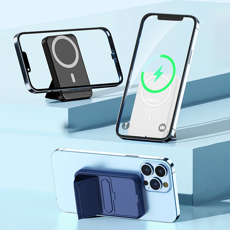 Back Phone Holder 10000mah for iPhone Battery Pack Powerbank 15W Wireless Portable Magnetic Power Bank