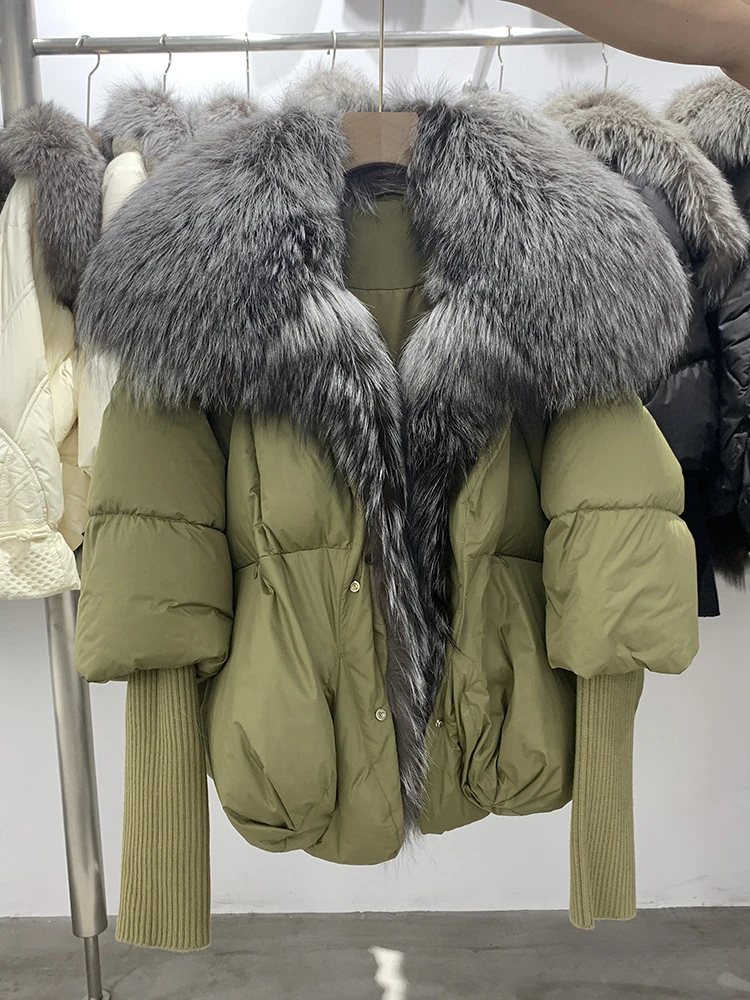 Factory Best Price Silver Fox Fur Collar Thickened Goose Winter Down Coat With Fur Collar