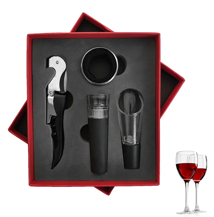 Best Seller Products on xnmaysun Stainless Steel 4 Pieces Wine Accessories Tool Opener Stopper Gift Box Sets Custom Logo