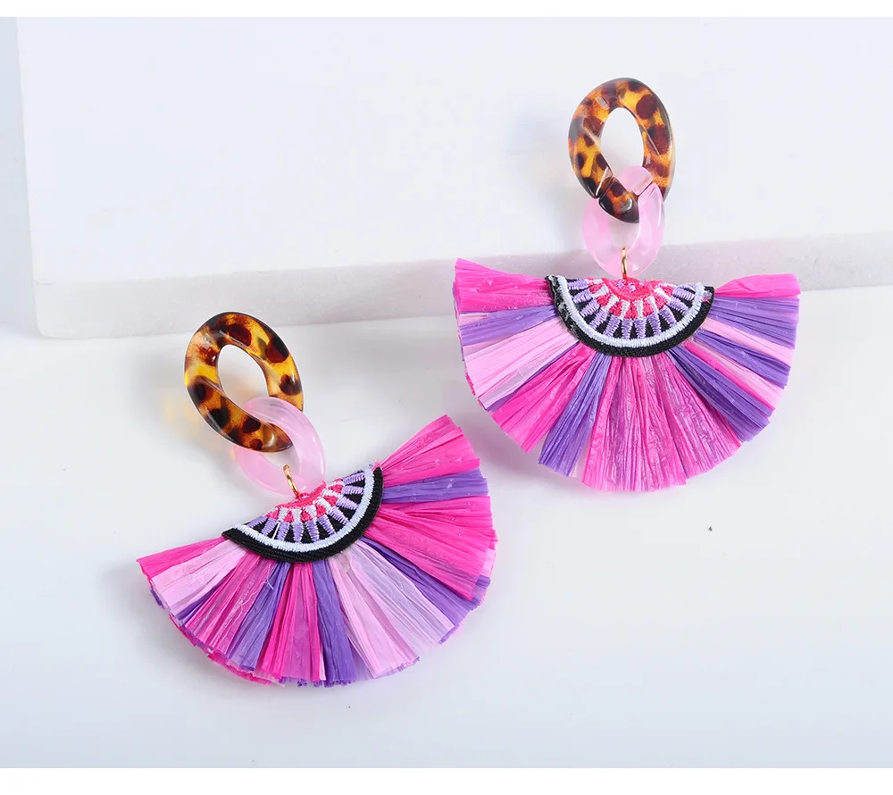 Fashion Raffia Dangle Earrings Colored Raffia Earrings Statement Handmade Weave Earrings Jewelry For Women Girls Gift