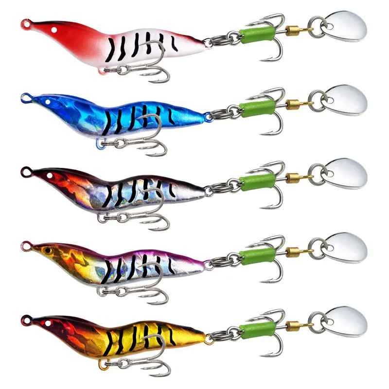 High quality Long throw Metal bait 7g-26g full attack shrimp lead fish Blood slot hook Swivel glitter bait wholesale