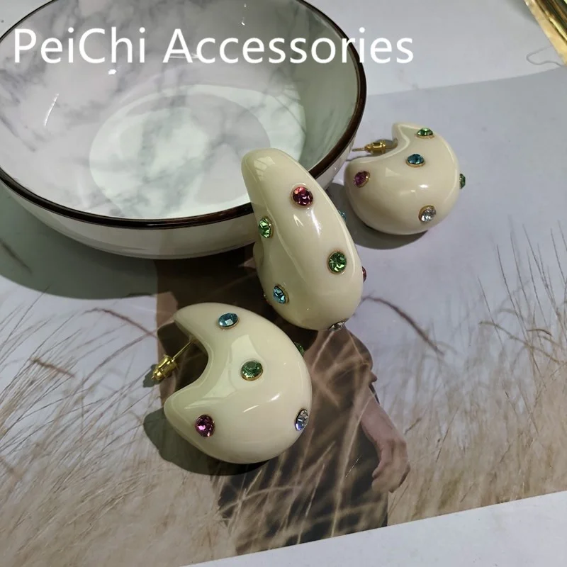 Peichi New fashion Korean Style oval shape rhinestone Resin stud Earrings for women jewelry