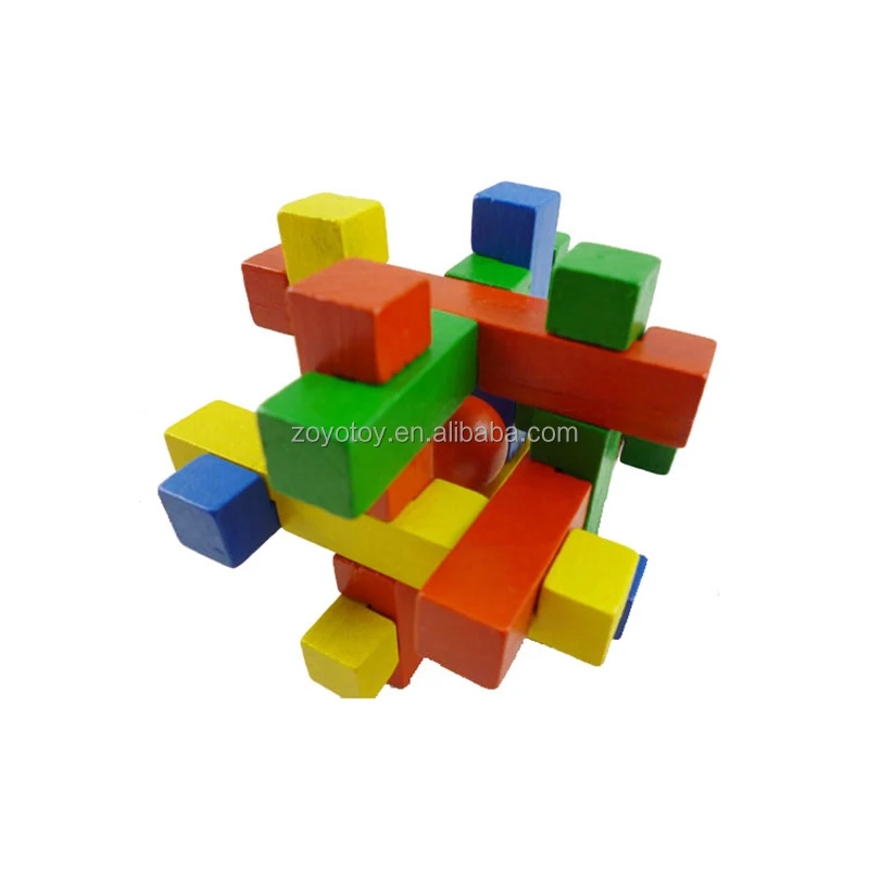 candy color IQ Brain Teaser KongMing Lock Lu Ban Lock 3D Wooden Interlocking Burr Puzzles Game Toy For Adults Kids
