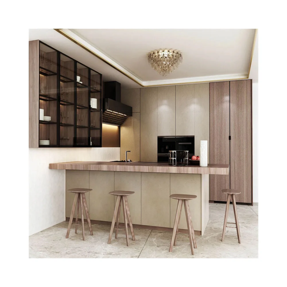 Kitchen Cabinet Solid Teak Wood Doors UV Melamine MDF Kitchen Cabinet Solid Alder Wood Modern Style Kitchen Cabinets