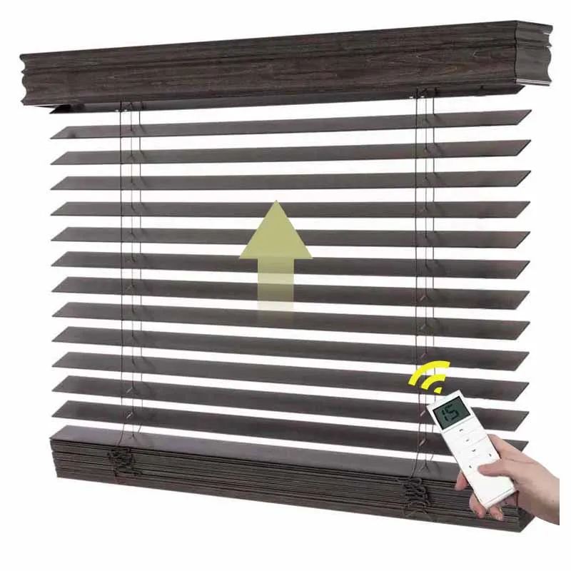 Factory Direct Motorized Remote Control Cordless Faux Wood Blinds Curtains Shade Slat Venetian Wood Blinds for windows