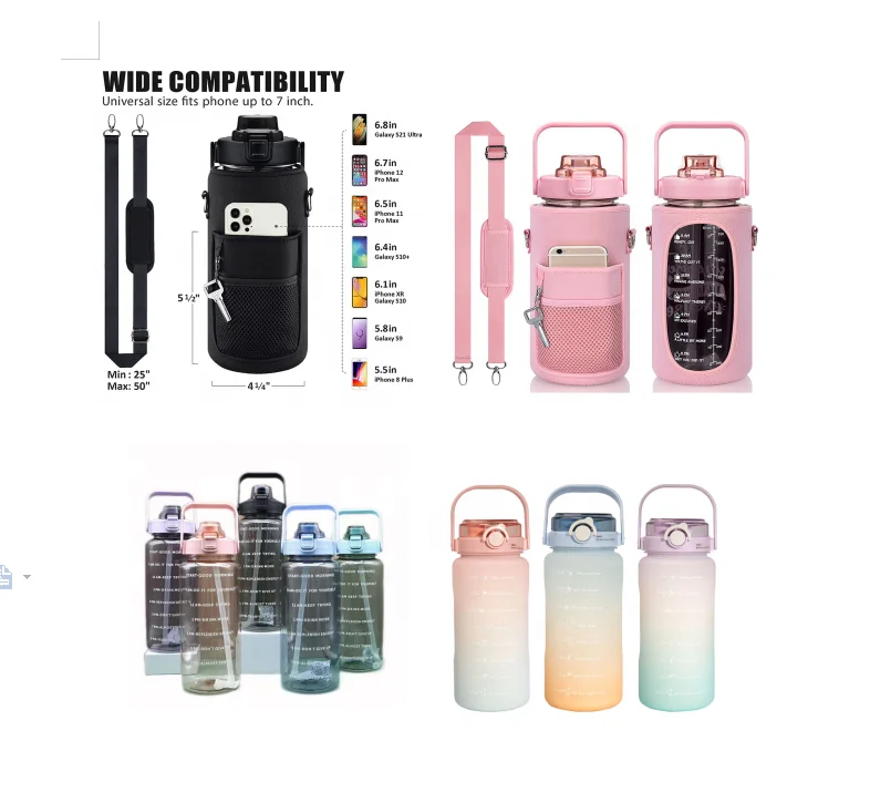 Half Gallon Water Bottle with Sleeve BPA Free 64 OZ Time Marker Water Bottle with Reusable Insulated Neoprene Holder