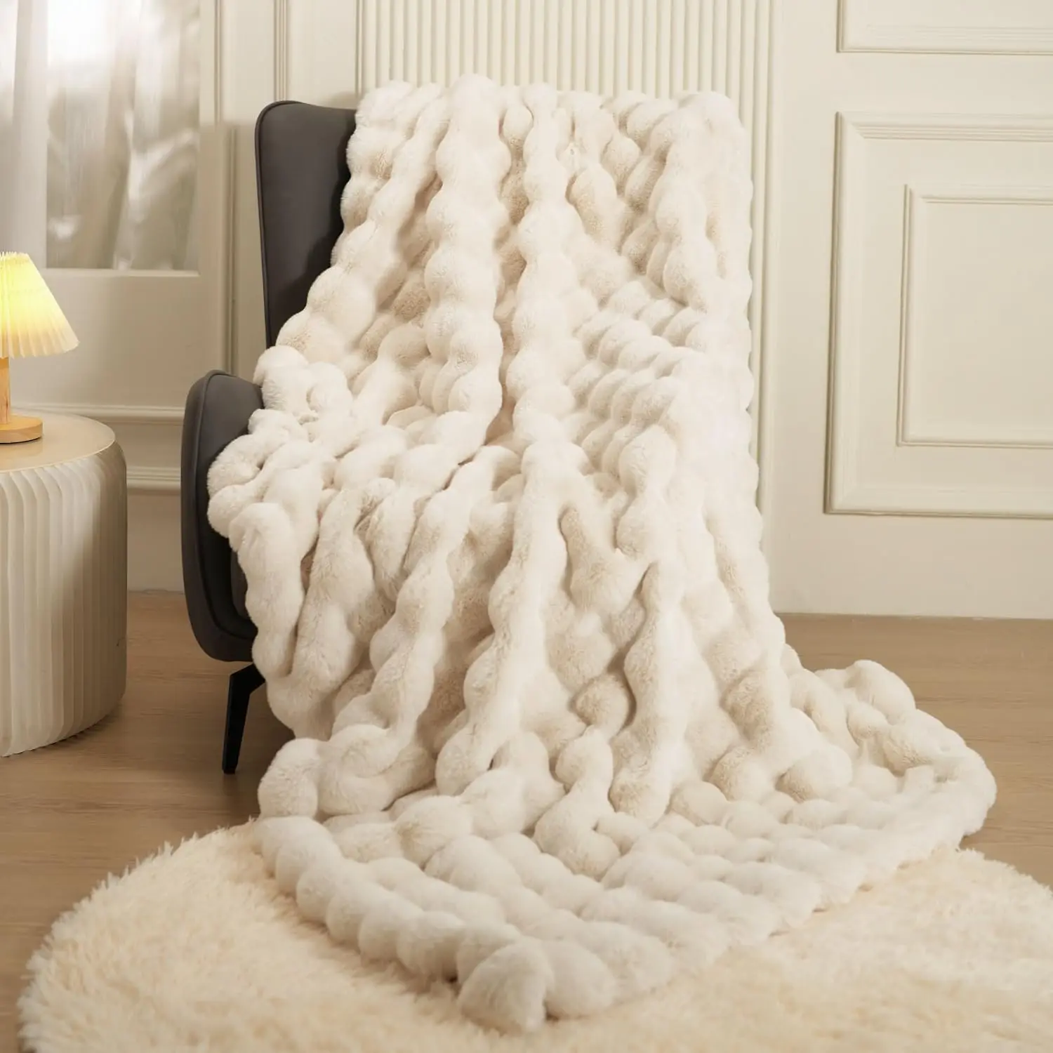 Rabbit Fur Blanket Bubble Blanket,Super Heavy Warm Cozy Blankets for Couch Bed Sofa,Faux Fur Throw Blankets for Home Decor