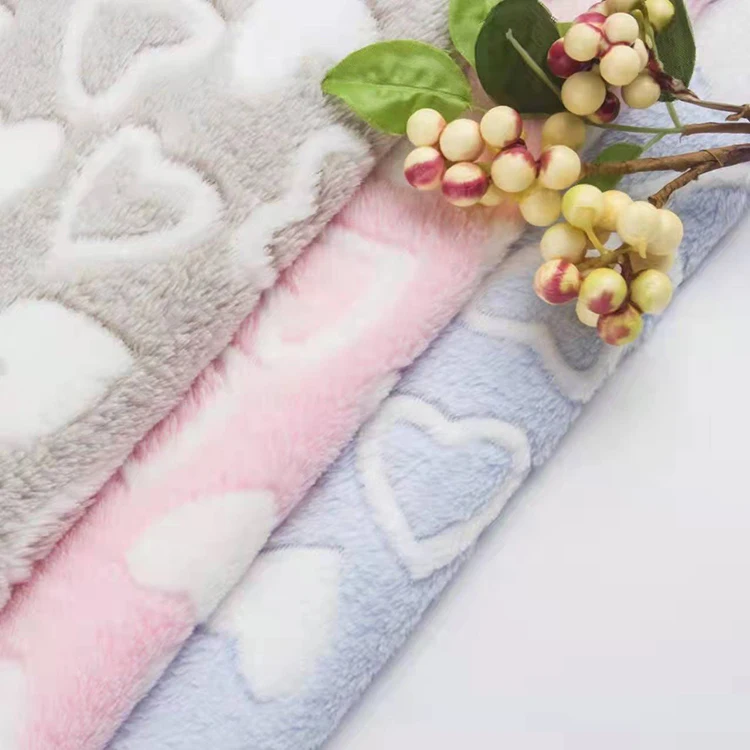 China Supplier Wholesale Coral Fleece Pink 3D Velvet Textile Fabric Printed Heart shoes