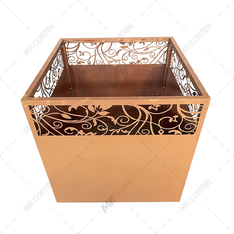 Factory Directly Metal Flower Pot Corten Steel Custom Thickness Outdoor Decoration Square Planter