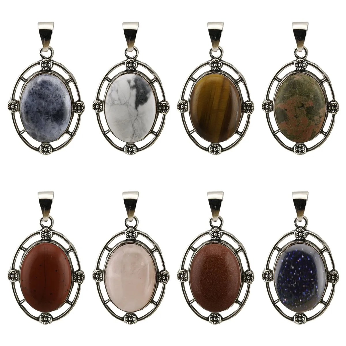 New Design Hiphop Smooth Cabochon Oval Gemstone Pendant Flower Necklace Pendants For Women Gifts