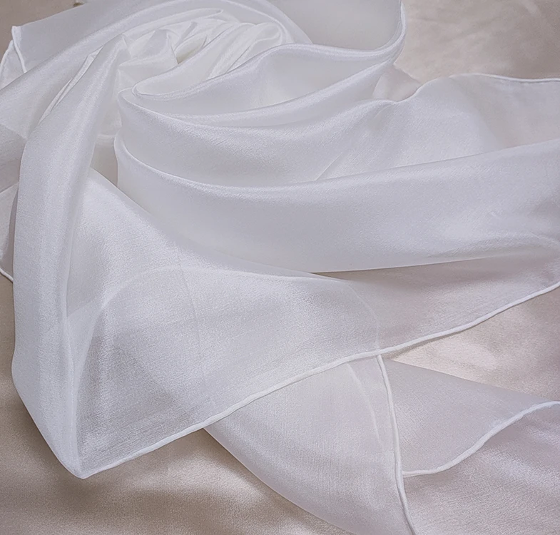 Wholesale White 5mm white Silk Habotai Square Scarf with Hand Roll Hem