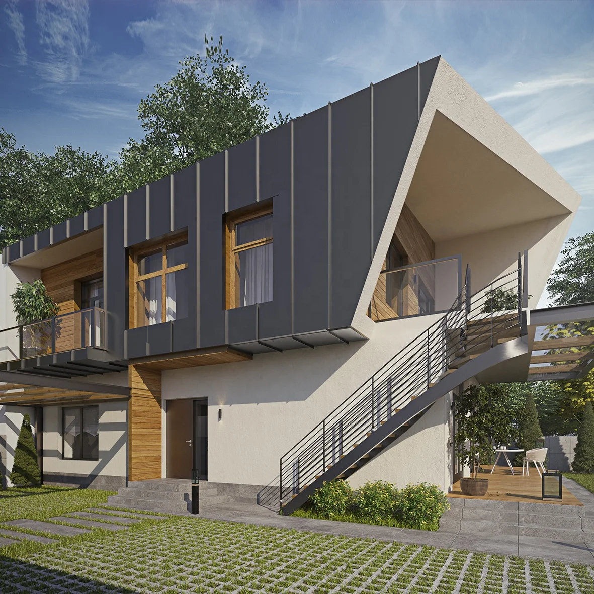 Furnished light steel structure prefabricated luxury villa two storey prefab house