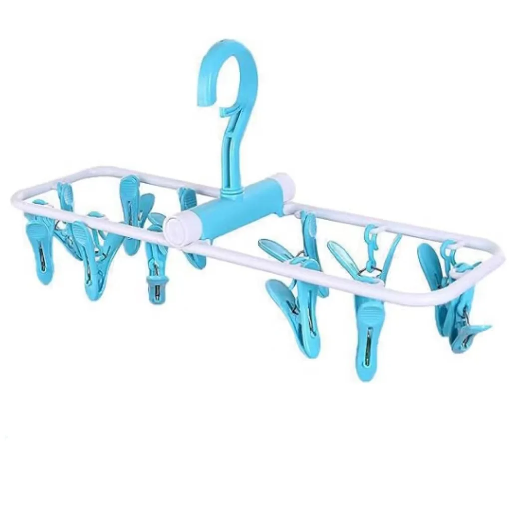 Foldable Windproof Underwear and Sock Hanger with 12 Clips for Home - Plastic Drying Clip Rack