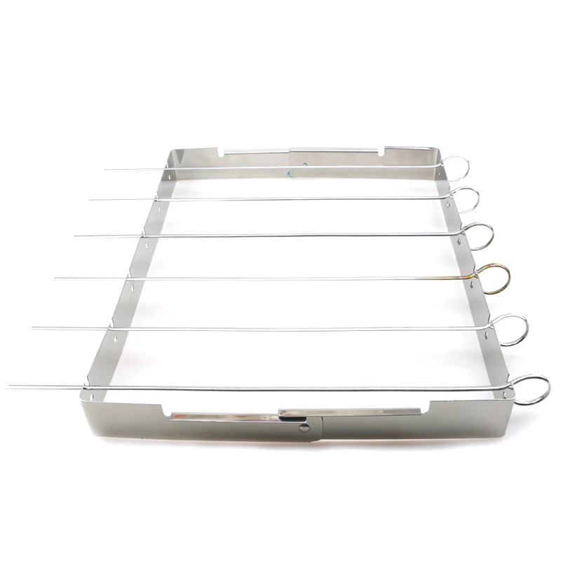 Stainless Steel Rib Roast Rack Shish Kabob Skewers Flat BBQ Metal Skewers for Grilling Rotatable BBQ Skewers set of 7pcs