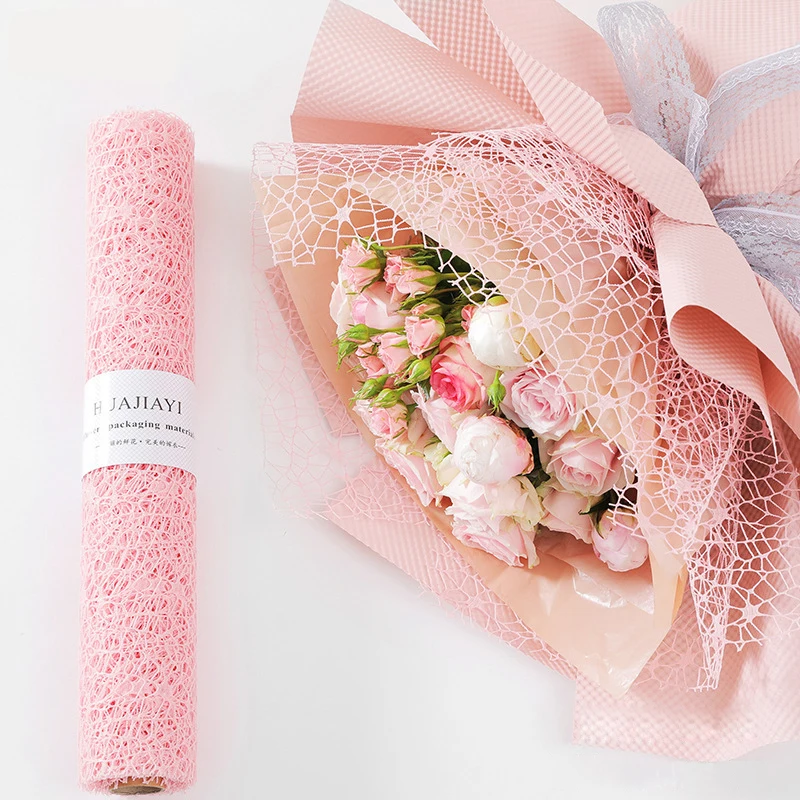 Unique Solid Colors Round Hollowed Out Korean Floral Flower Gift Packaging Decorations Wholesale Hard Yarn Wrapping Paper Roll