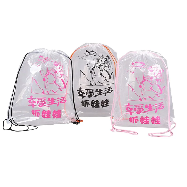 Custom promotional advertising water resistance multiple function beach swimming clear PVC drawstring bag backpack