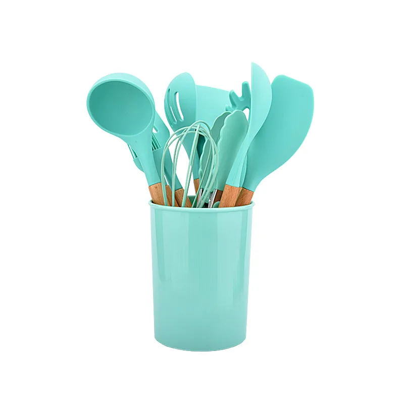  11pcs Silicone kitchen utensil set with wooden handle Cooking Tool